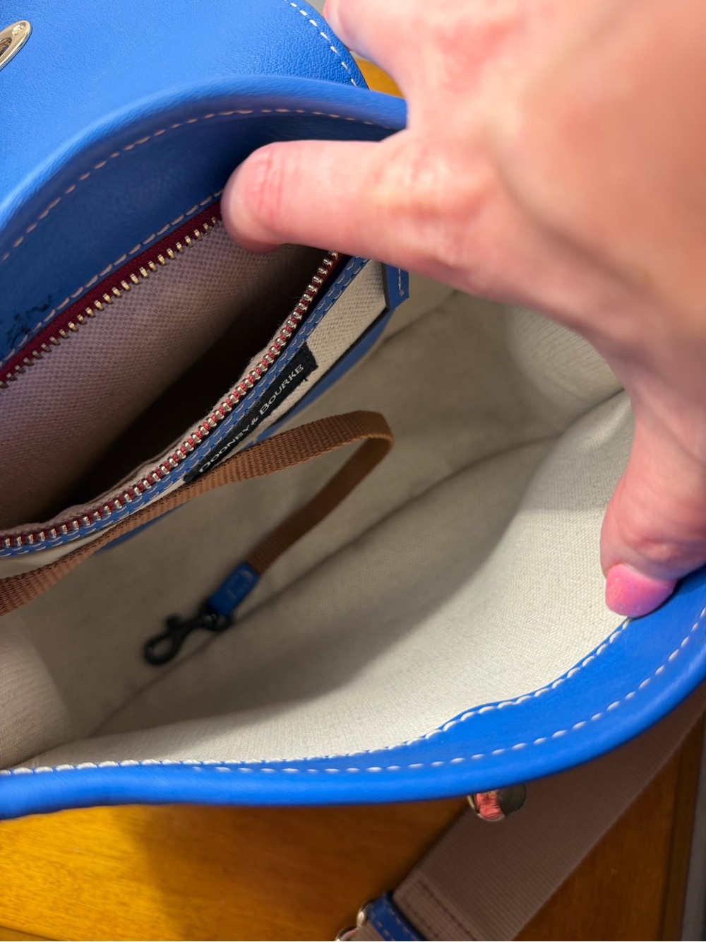 Dooney & Bourke Blue Leather Crossbody with Multicolor Logo Wallet - Picture 2 of 15